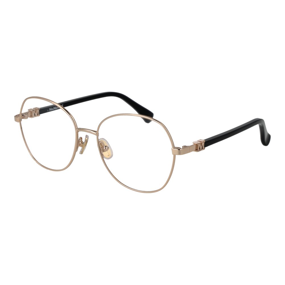 Max Mara Gold Women Glasses Frame, round style with metal full-rim, demo lenses, branded case included.