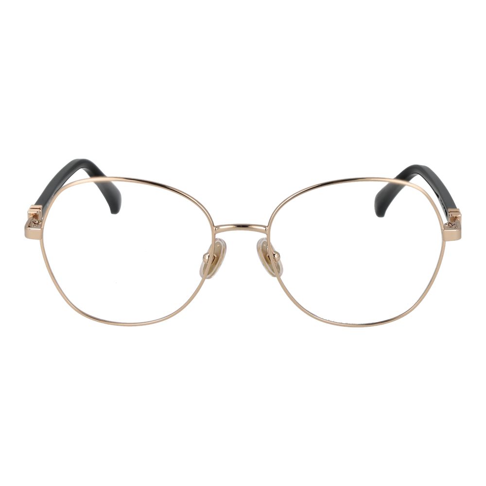 Max Mara Gold Women Glasses Frame, full-rim round metal eyewear with plastic demo lenses, featuring a gold frame color.