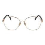 Max Mara Gold Women Glasses Frame, full-rim round metal eyewear with plastic demo lenses, featuring a gold frame color.