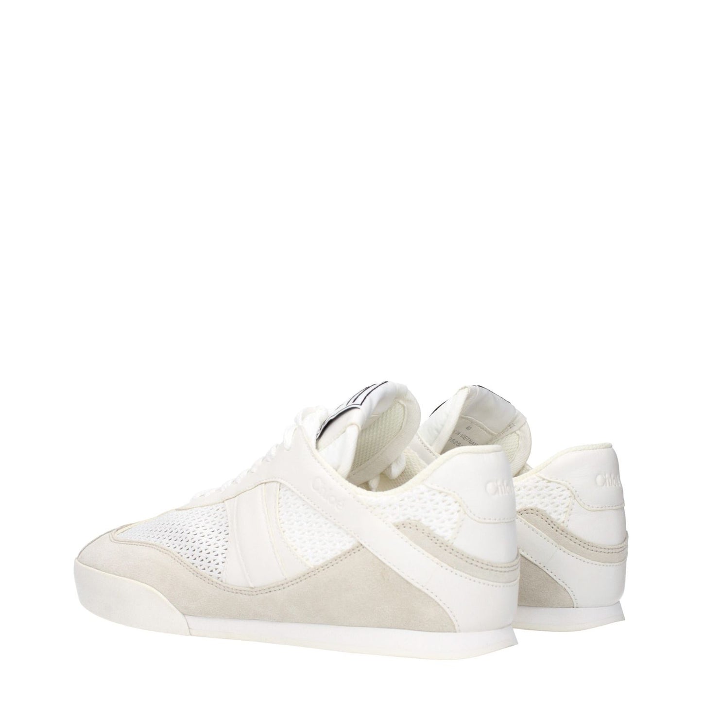 Chloé White Fabric Low Top Sneakers with front, side, and back logos in white, MPN CHC25S07IPL20S, code F84230.