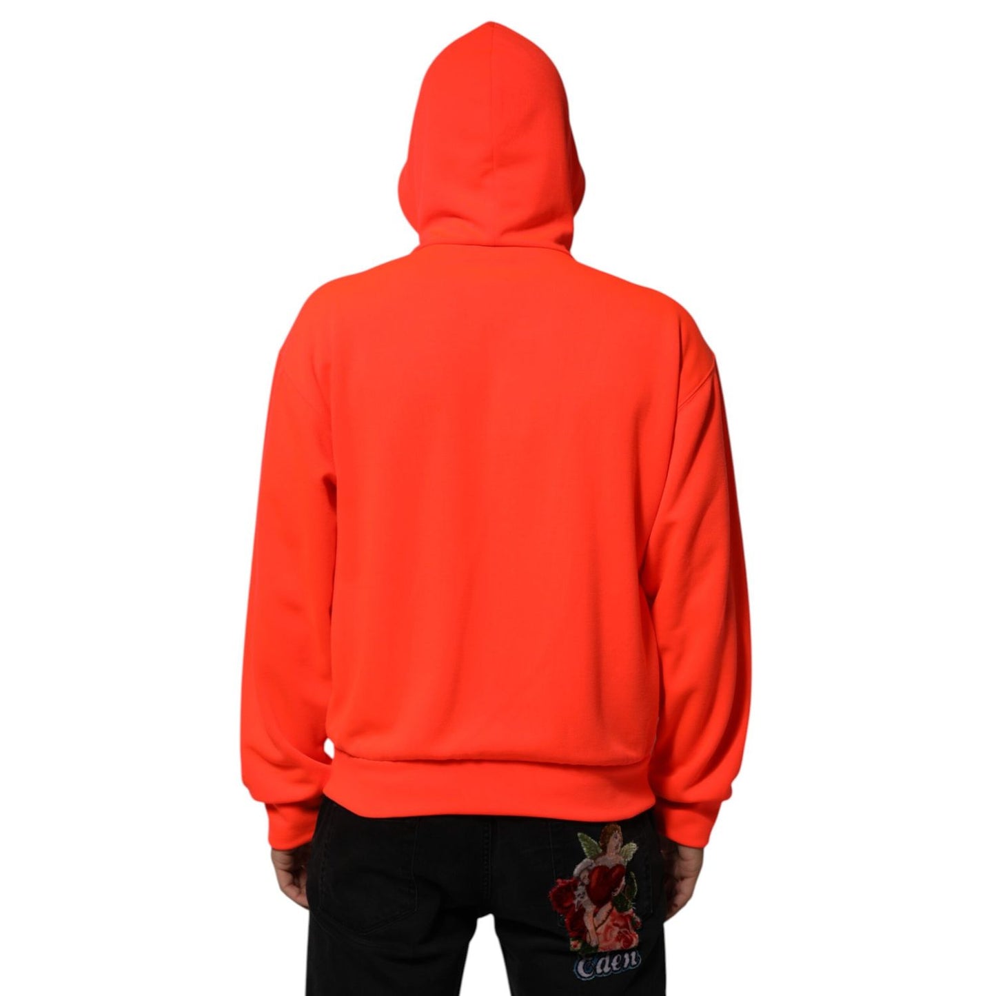 Dolce & Gabbana Red Fluorescent Polyester Logo Patch Hoodie Sweater