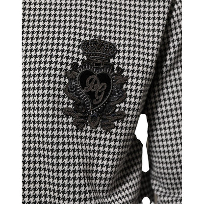 Dolce & Gabbana Black White Houndstooth Wool Crest Jacket Sweater