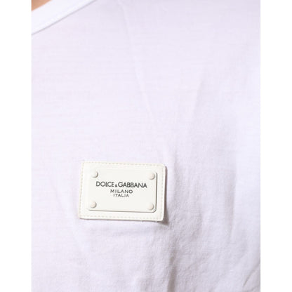 Dolce & Gabbana White Logo Plaque Cotton Crew Neck T-shirt