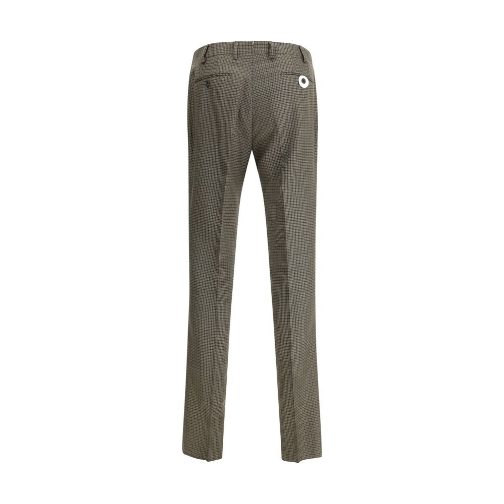 Germano Brown Fleece Wool Casual Pants with houndstooth pattern, back view showcasing straight cut and classic design elements.