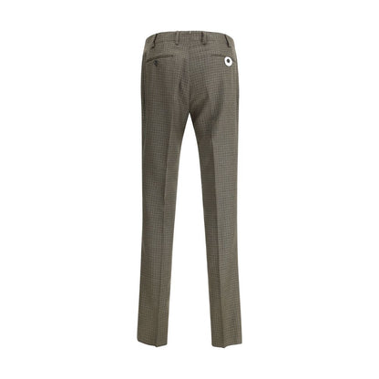 Germano Brown Fleece Wool Casual Pants with houndstooth pattern, back view showcasing straight cut and classic design elements.