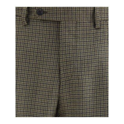 Germano Brown Fleece Wool Casual Pants with refined houndstooth pattern and classic straight cut, showcasing traditional elegance.