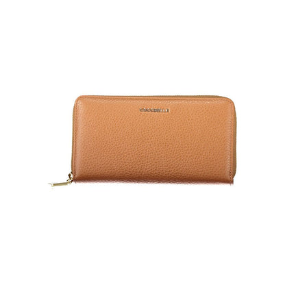 Coccinelle Brown Leather Women Wallet with metallic soft finish, featuring a sleek design, several compartments, and a secure coin purse