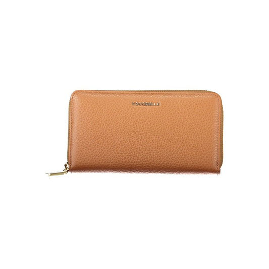 Coccinelle Brown Leather Women Wallet with metallic soft finish, featuring a sleek design, several compartments, and a secure coin purse