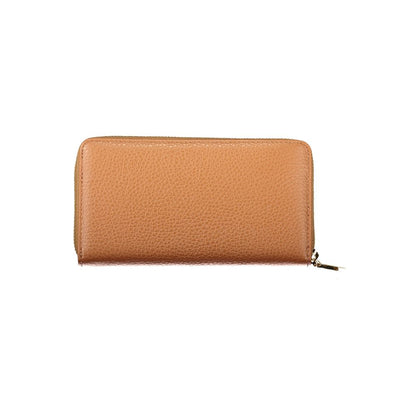 Coccinelle Brown Leather Women Wallet with metallic finish and streamlined design, ideal for elegance and practicality in everyday use.