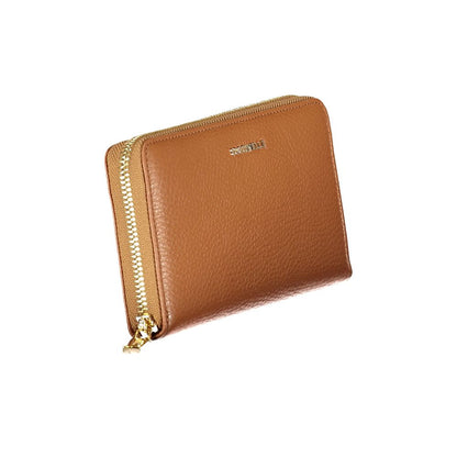 Coccinelle Brown Leather Women Wallet with metallic finish and zip closure, showing elegance and practicality for modern women.