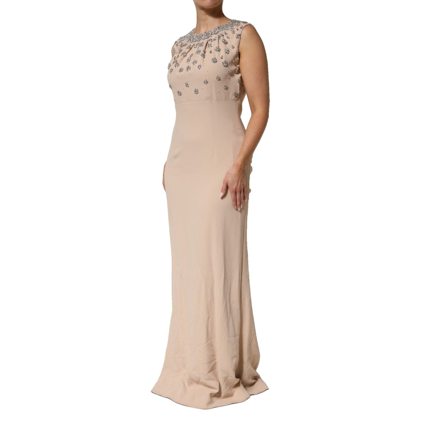 Dolce & Gabbana Nude Ecru Beaded Crystal Embellished Dress