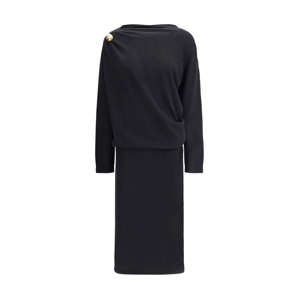 Fabiana Filippi Black Fleece Wool Casual Dress