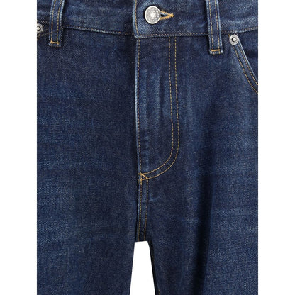Dolce & Gabbana Blue Cotton Straight-Leg Jeans with classic fit and logo plaque.