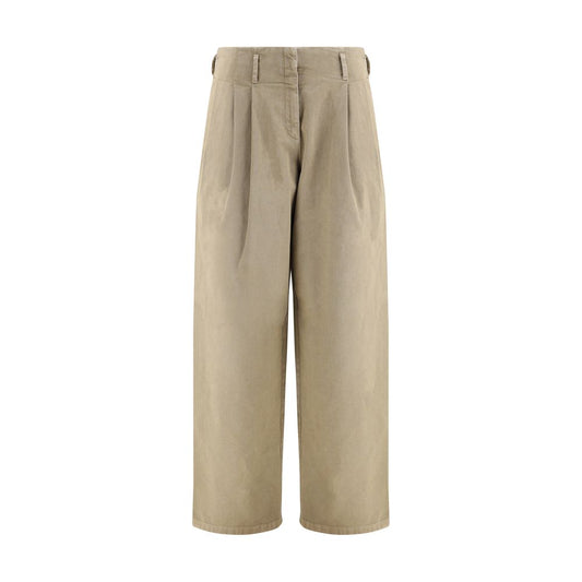 Golden Goose Bicolor Cotton Casual Pants with wide leg design, front zipper, and button closure for a bold, modern look.