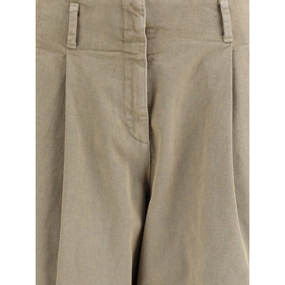 Close-up of Golden Goose Bicolor Cotton Casual Pants showcasing front zipper, button closure, and tailored darts for modern style and comfort.