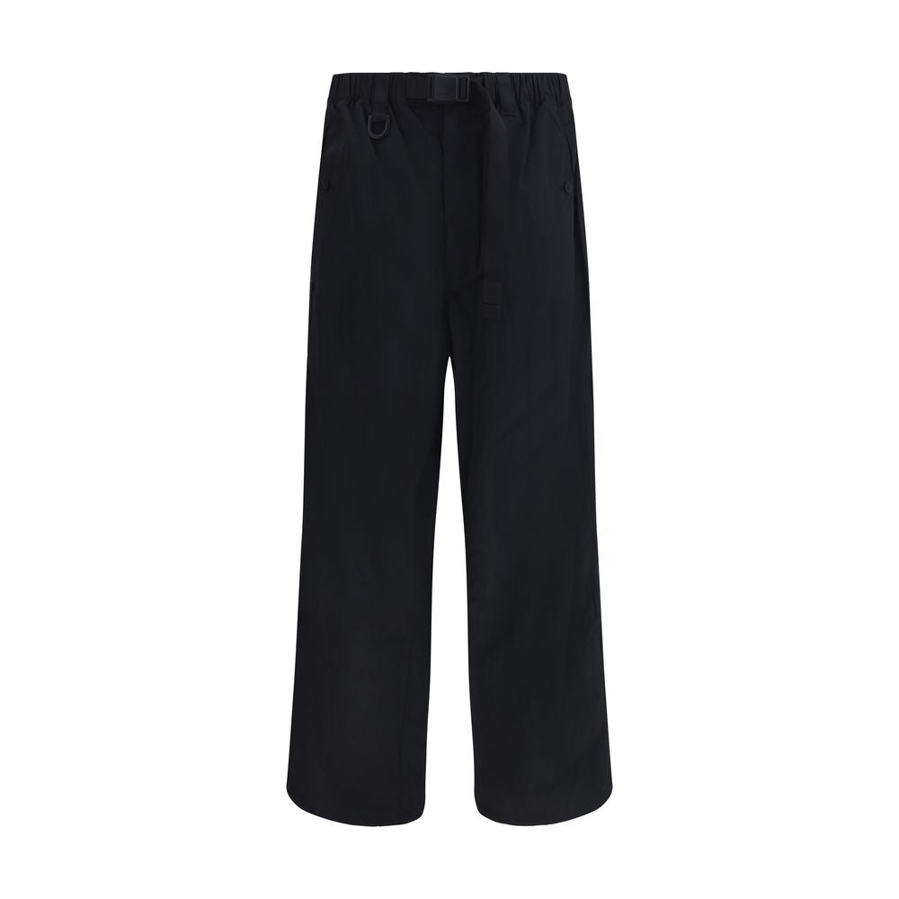 Y-3 Black Nylon Casual Pants with elastic waistband and integrated belt, modern style for AW25, front pockets, 100% nylon.