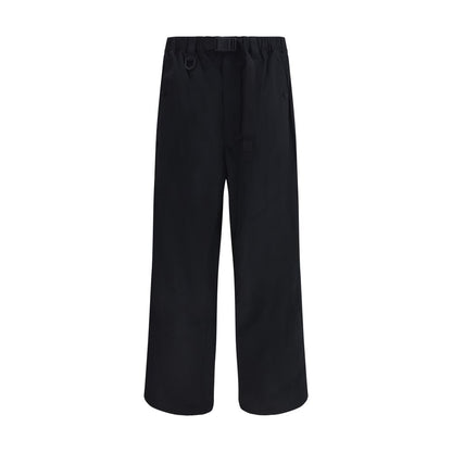 Y-3 Black Nylon Casual Pants with elastic waistband and integrated belt, modern style for AW25, front pockets, 100% nylon.