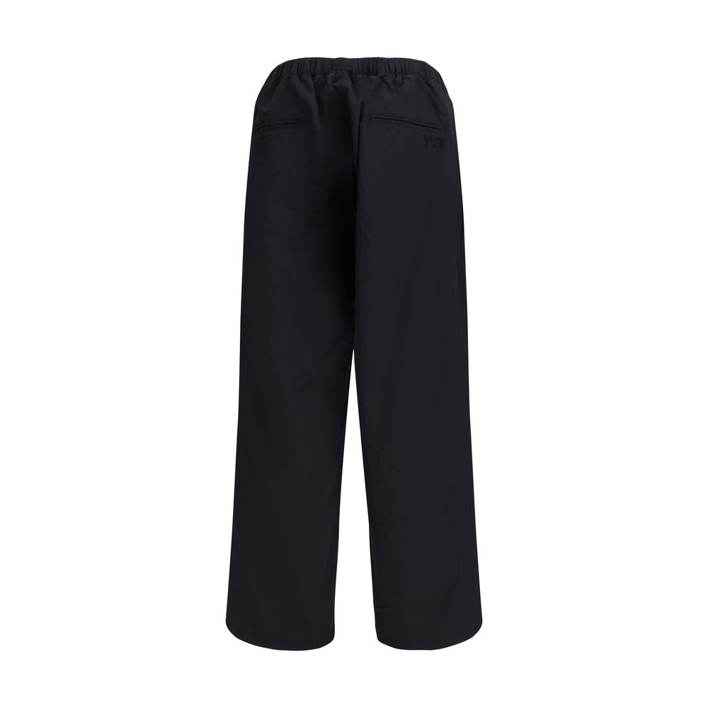 Y-3 Black Nylon Casual Pants with elastic waist and logo, 100% nylon, regular fit, AW25 season.
