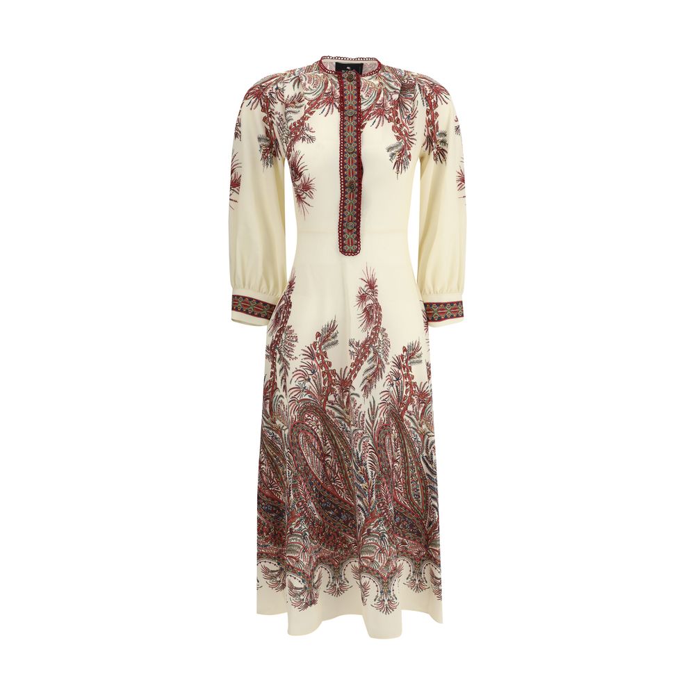 Etro Multicolor Polyester Casual Dress with floral Paisley print, featuring balloon sleeves and metallic buttons, perfect blend of classic and modern design.