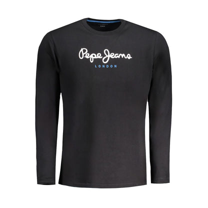 Pepe Jeans Black Cotton T-Shirt, long sleeve, crew neck, with logo print, made from 100% sustainable cotton