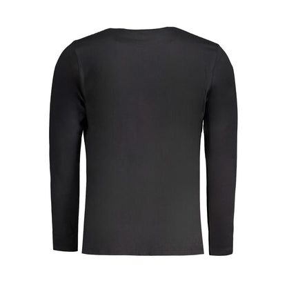Alt Tag: Rear view of Pepe Jeans Black Cotton T-Shirt with long sleeves and crew neck, featuring logo print and sustainable cotton material.