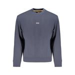 Hugo Boss Blue Cotton Men Sweater with logo, long-sleeved, crafted in Bangladesh, featuring brushed cotton for comfort.