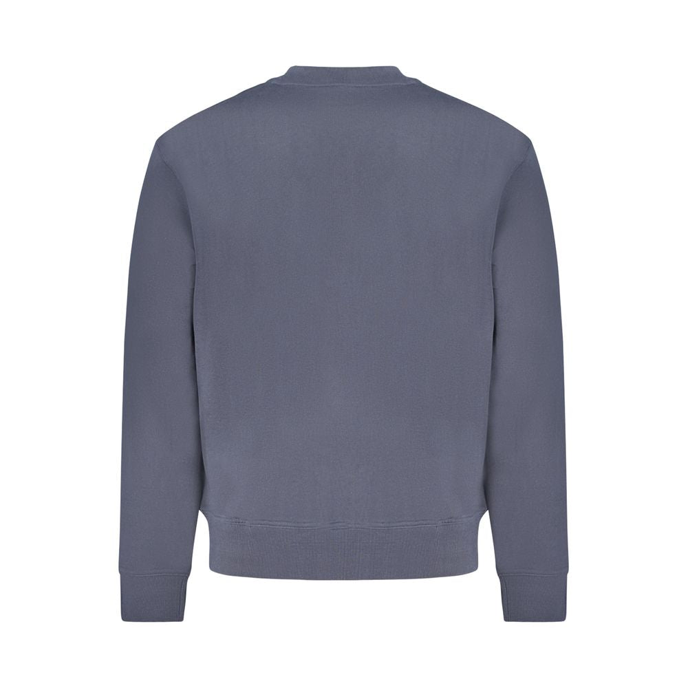 Back view of Hugo Boss Blue Cotton Men Sweater showcasing brushed texture and iconic design, perfect for modern casual luxury.