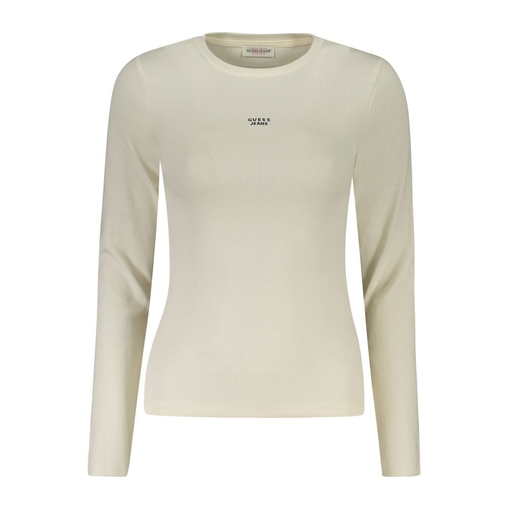 Guess Jeans White Cotton Women T-Shirt with wide neckline and embroidered logo, perfect for versatile styling from day to evening.