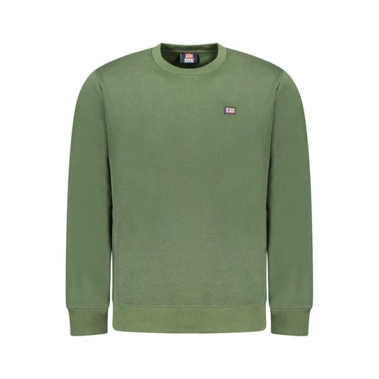 Norway 1963 Green Cotton Men Sweater with crew neck and logo applique, ideal for urban streetwear and casual fashion.