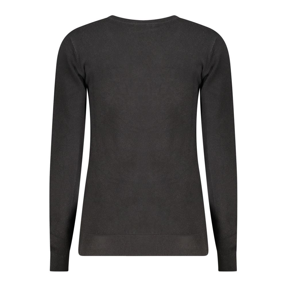 Back view of Guess Jeans Black Viscose Women Sweater with chic design and long sleeves, perfect for stylish outfits.
