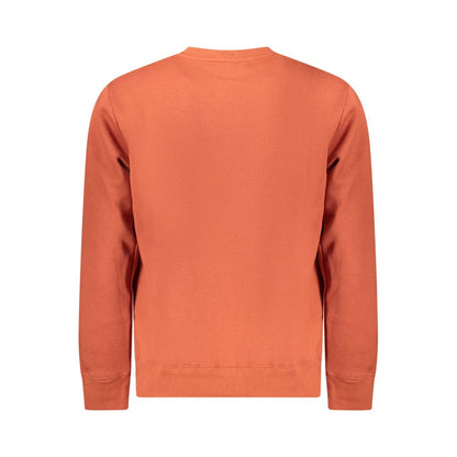 Back view of Norway 1963 Orange Cotton Men Sweater showcasing bold orange hue and crew neck design for a stylish look.