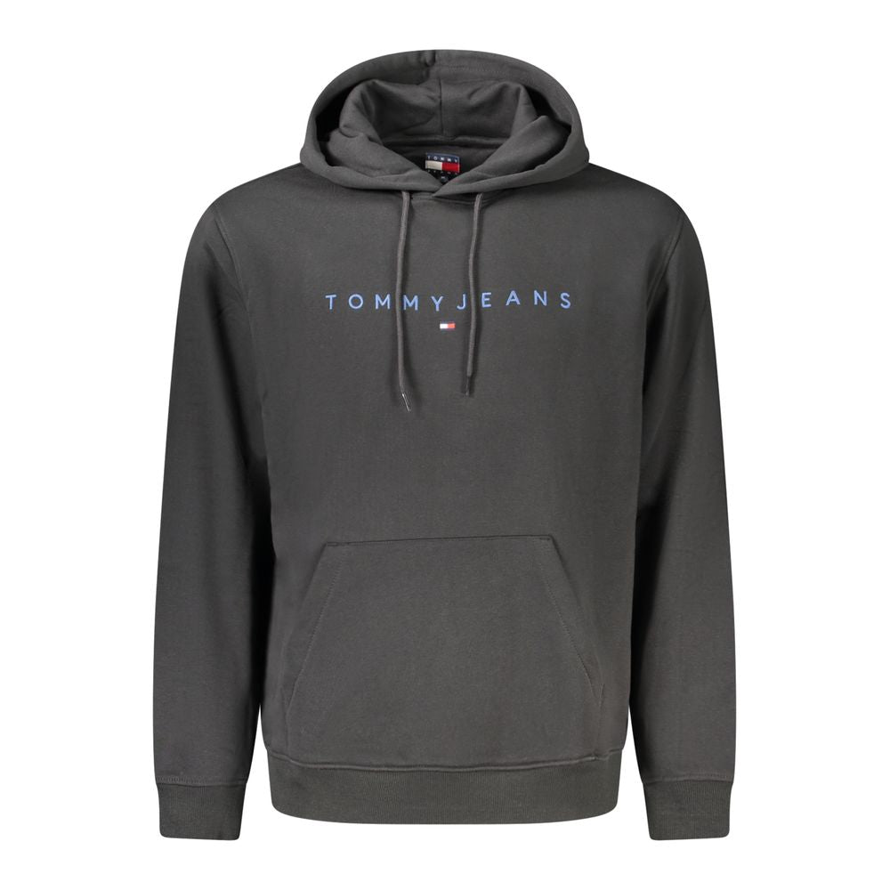 Tommy Hilfiger Black Cotton Men Hoodie with logo embroidery and central pocket.