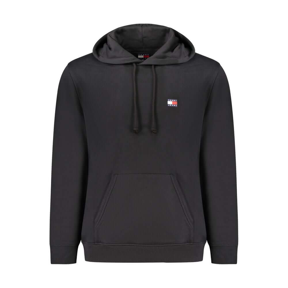 Tommy Hilfiger Black Cotton Men Sweater with embroidered logo and hood, front view