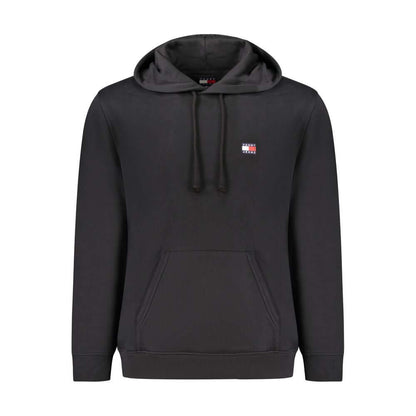 Tommy Hilfiger Black Cotton Men Sweater with embroidered logo and hood, front view