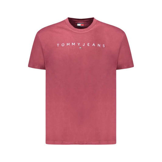 Tommy Hilfiger Red Cotton Men T-Shirt with embroidered logo, short-sleeved crew neck, eco-friendly fashion.
