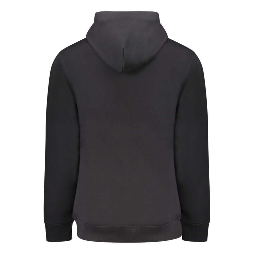 Tommy Hilfiger Black Cotton Men Sweater with hood, back view showcasing sleek design.