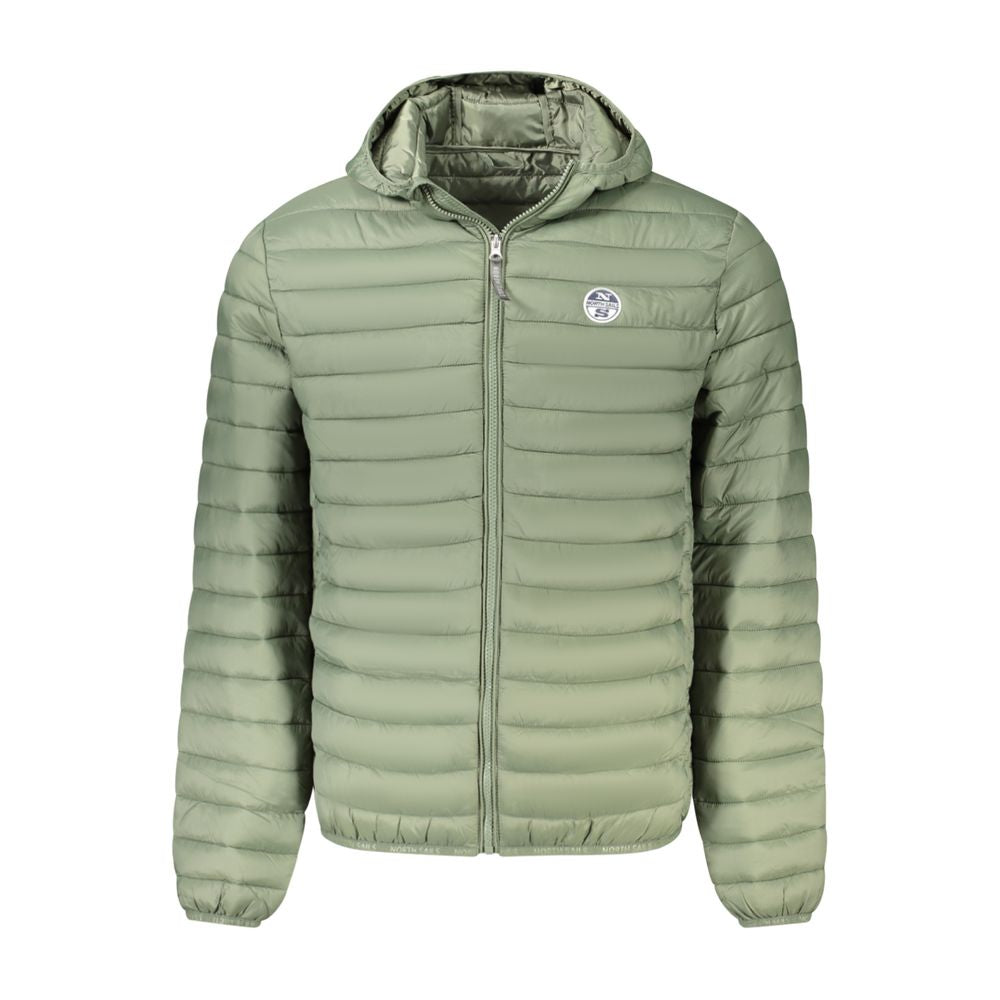 North Sails Green Polyester Men's Jacket with hood and logo applique, featuring 100-gram padding for stylish adventure.