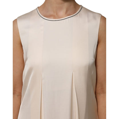 Peserico Beige Viscose Pleated Sleeveless Long Maxi Dress