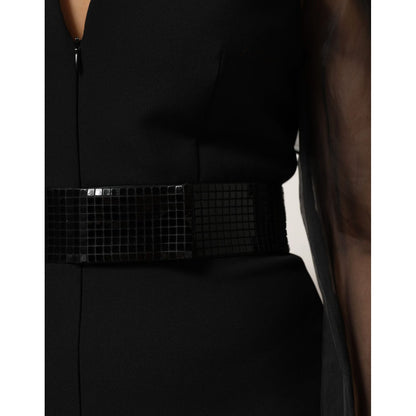 Emporio Armani Black Sheer Sleeve Belted V-Neck Mini Dress