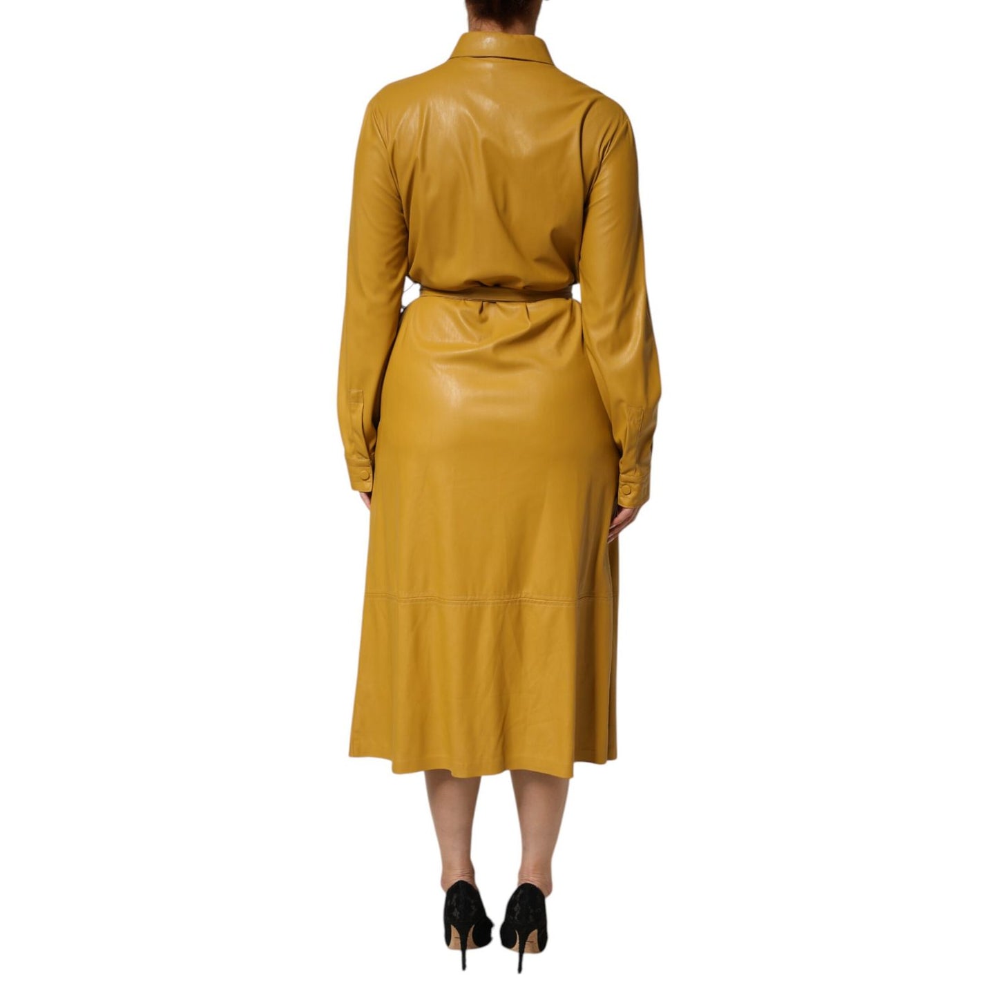 PINKO Polyester Belted Shirt Midi Long Sleeve Yellow Mustard
