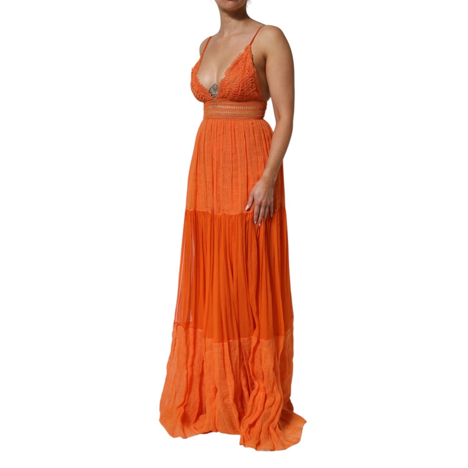Alberta Ferretti Orange Lace Bustier Layered Maxi Dress