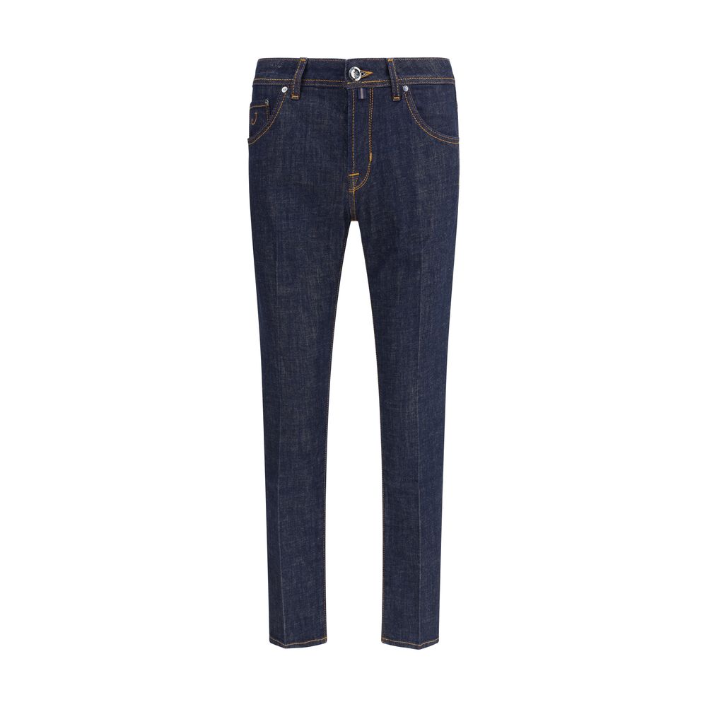 Jacob Cohen Blue Cotton Skinny Jeans with slim fit, cropped style, five-pocket design, and belt loops, perfect for casual looks.