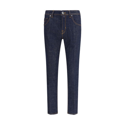Jacob Cohen Blue Cotton Skinny Jeans with slim fit, cropped style, five-pocket design, and belt loops, perfect for casual looks.