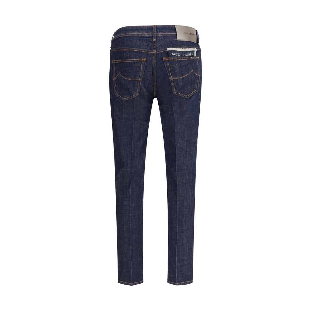 Back view of Jacob Cohen Blue Cotton Skinny Jeans showcasing slim fit and classic design.