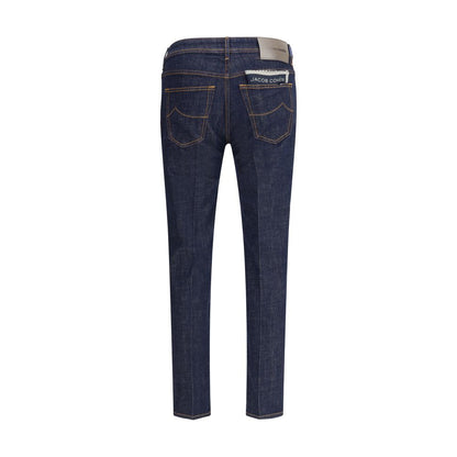 Back view of Jacob Cohen Blue Cotton Skinny Jeans showcasing slim fit and classic design.