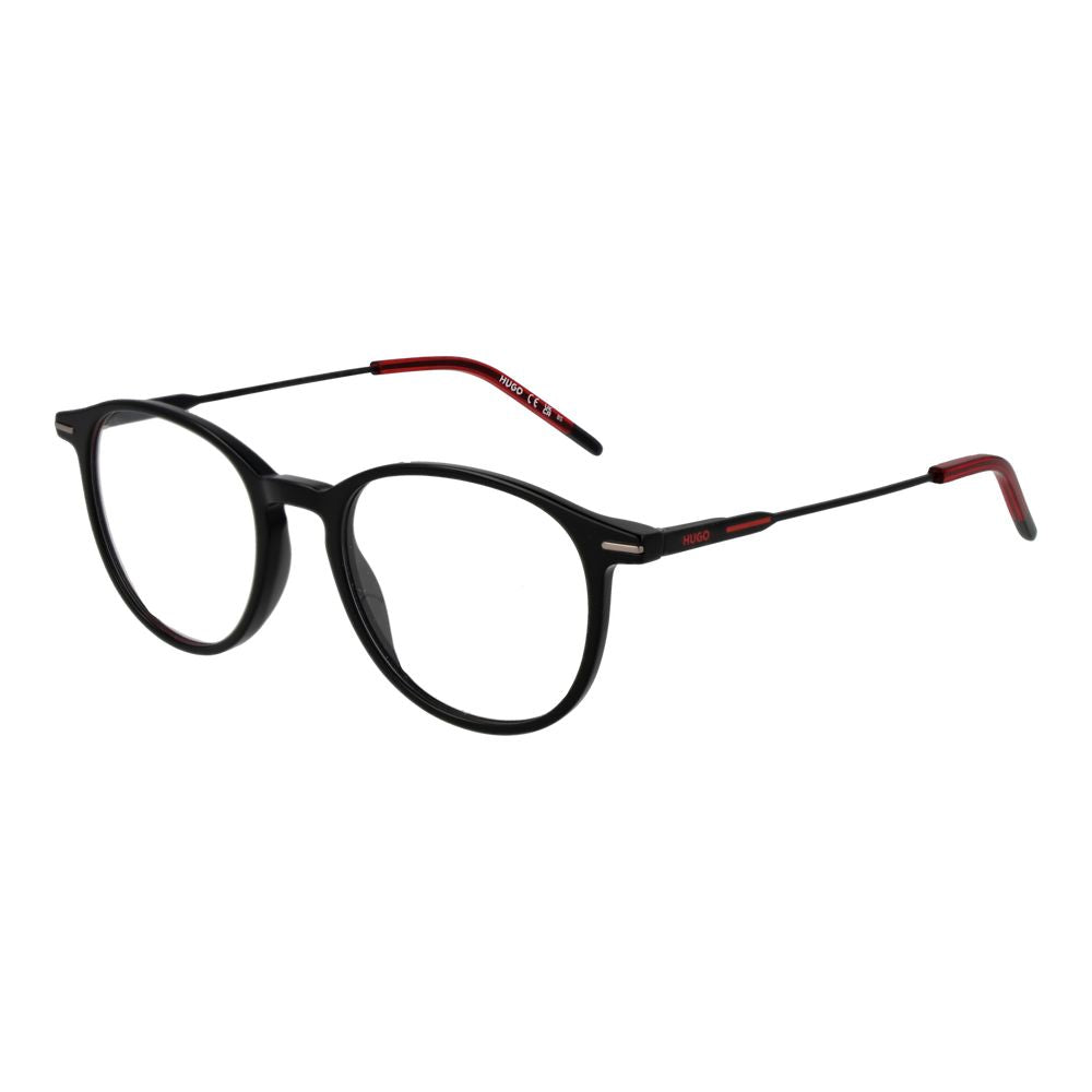 Hugo Boss Black Men Glasses Frame in panto style with full-rim acetate construction and spring hinge for comfort in size 48-18-145.