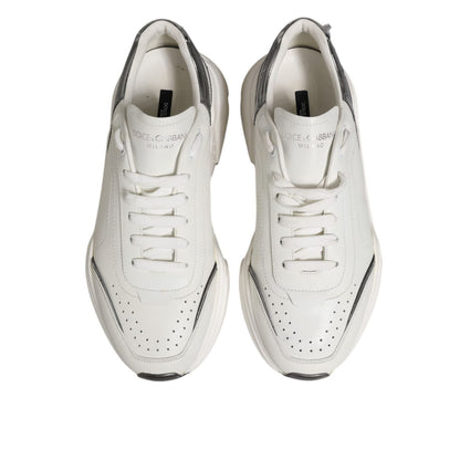Dolce & Gabbana White Silver DAYMASTER Leather Men Sneakers Shoes