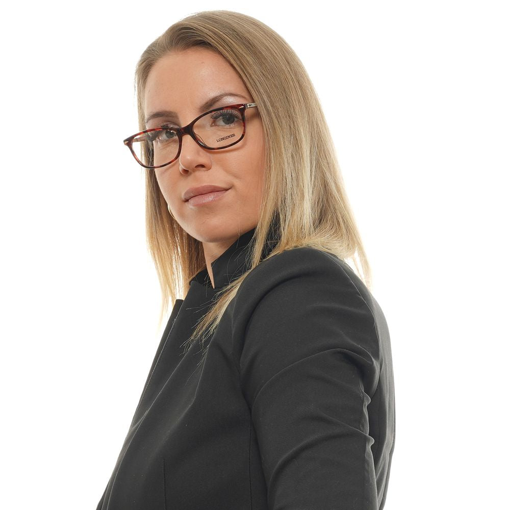 Woman wearing Longines Red Women Glasses Frame with plastic square lenses.