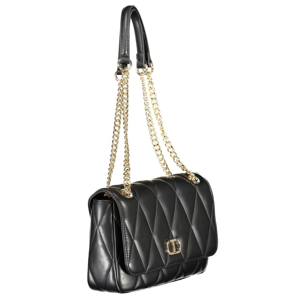 Twinset Black Polyethylene Women Handbag with quilted design and chain handles showcasing elegance and practicality.