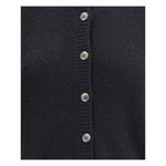 Lisa Yang Felicia Cardigan featuring button closure and ribbed trim, made from fine cashmere and silk blend. Classic crew neck design in black.